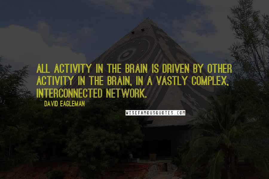 David Eagleman Quotes: All activity in the brain is driven by other activity in the brain, in a vastly complex, interconnected network.
