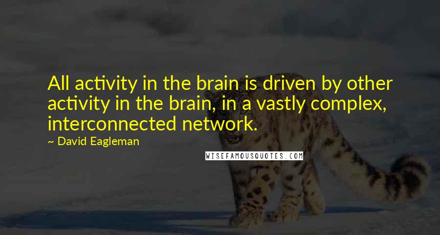 David Eagleman Quotes: All activity in the brain is driven by other activity in the brain, in a vastly complex, interconnected network.
