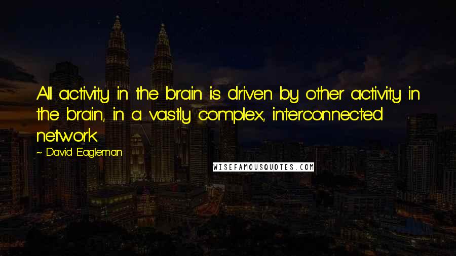 David Eagleman Quotes: All activity in the brain is driven by other activity in the brain, in a vastly complex, interconnected network.