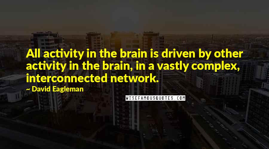 David Eagleman Quotes: All activity in the brain is driven by other activity in the brain, in a vastly complex, interconnected network.