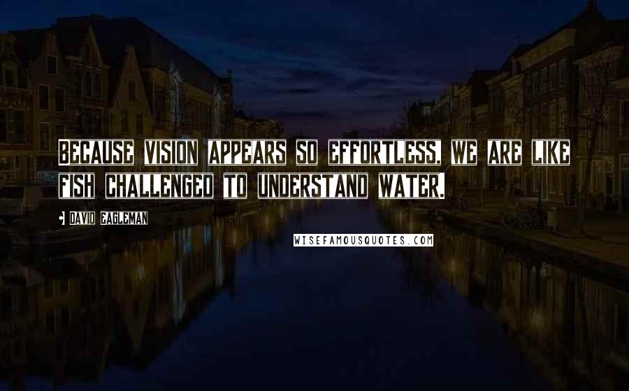 David Eagleman Quotes: Because vision appears so effortless, we are like fish challenged to understand water.