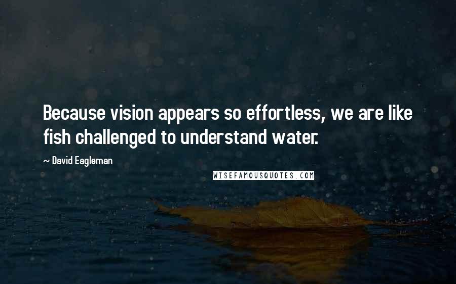 David Eagleman Quotes: Because vision appears so effortless, we are like fish challenged to understand water.