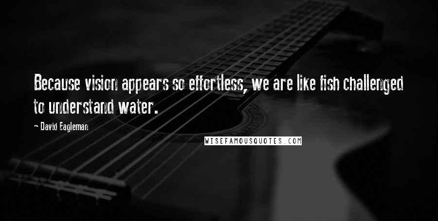 David Eagleman Quotes: Because vision appears so effortless, we are like fish challenged to understand water.