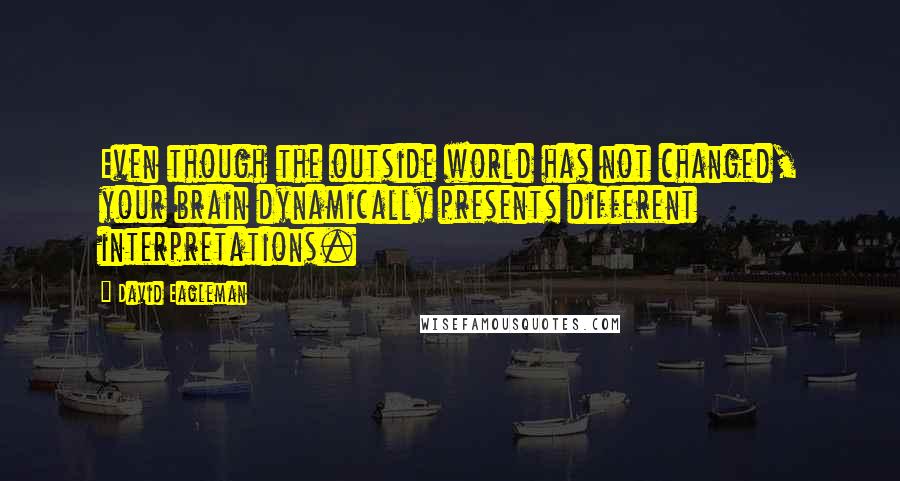 David Eagleman Quotes: Even though the outside world has not changed, your brain dynamically presents different interpretations.