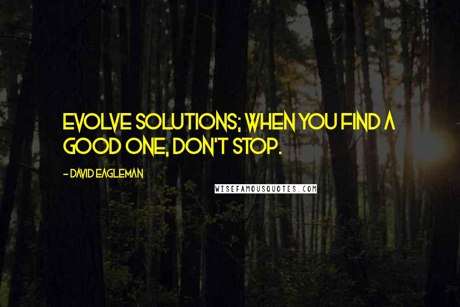 David Eagleman Quotes: Evolve solutions; when you find a good one, don't stop.