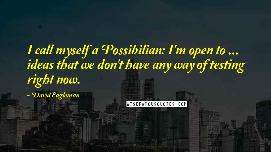 David Eagleman Quotes: I call myself a Possibilian: I'm open to ... ideas that we don't have any way of testing right now.
