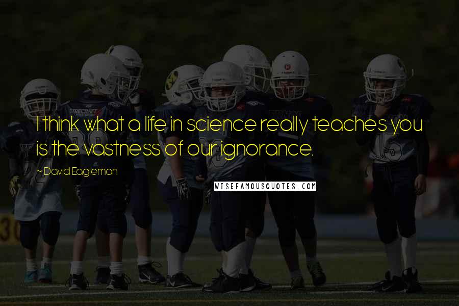 David Eagleman Quotes: I think what a life in science really teaches you is the vastness of our ignorance.