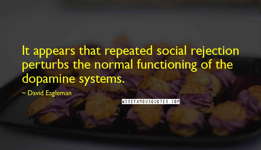 David Eagleman Quotes: It appears that repeated social rejection perturbs the normal functioning of the dopamine systems.