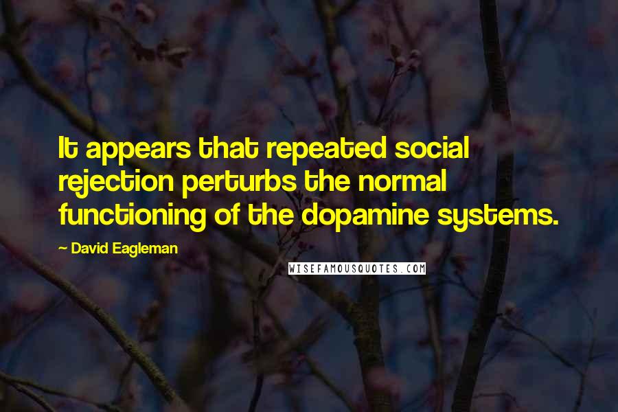 David Eagleman Quotes: It appears that repeated social rejection perturbs the normal functioning of the dopamine systems.