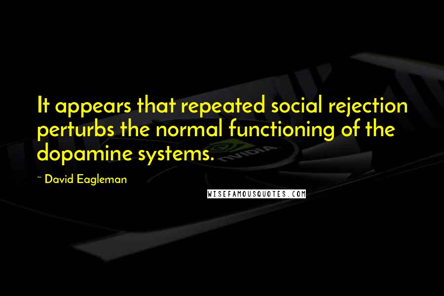 David Eagleman Quotes: It appears that repeated social rejection perturbs the normal functioning of the dopamine systems.