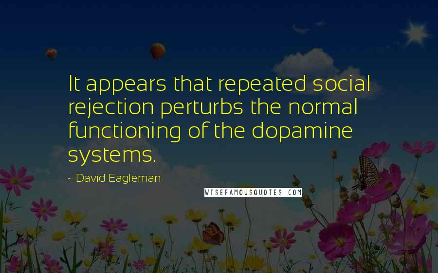 David Eagleman Quotes: It appears that repeated social rejection perturbs the normal functioning of the dopamine systems.