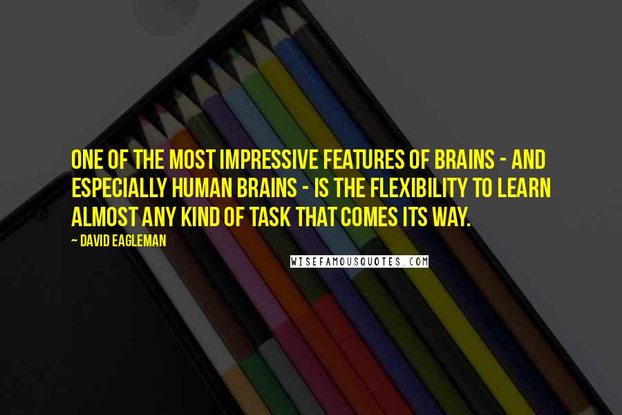 David Eagleman Quotes: One of the most impressive features of brains - and especially human brains - is the flexibility to learn almost any kind of task that comes its way.