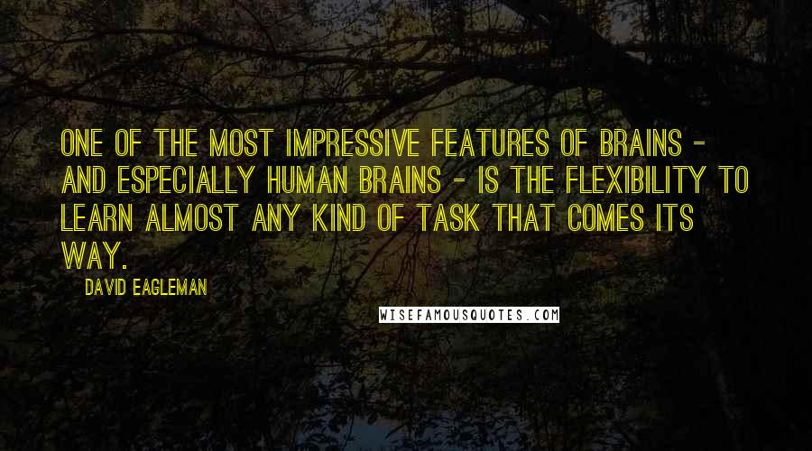 David Eagleman Quotes: One of the most impressive features of brains - and especially human brains - is the flexibility to learn almost any kind of task that comes its way.