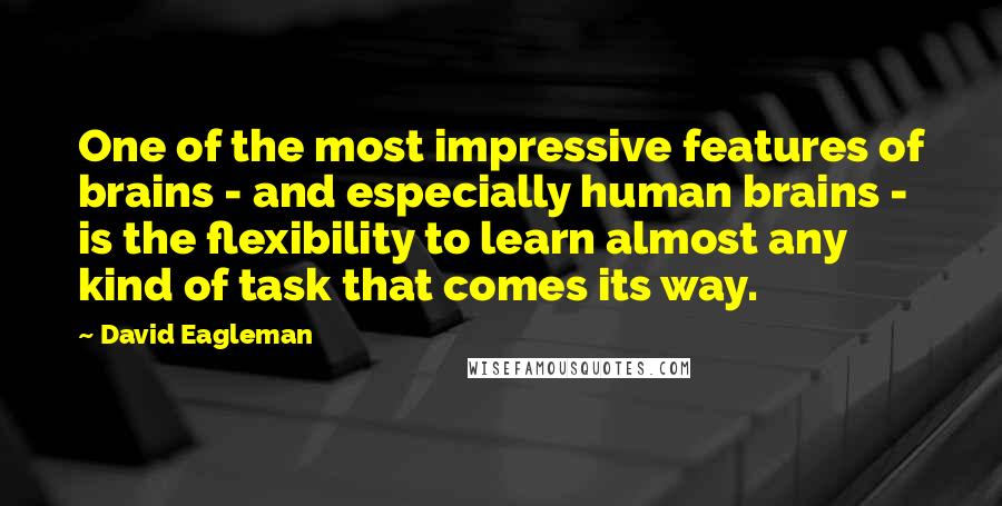 David Eagleman Quotes: One of the most impressive features of brains - and especially human brains - is the flexibility to learn almost any kind of task that comes its way.