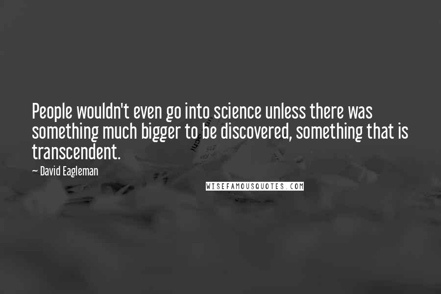 David Eagleman Quotes: People wouldn't even go into science unless there was something much bigger to be discovered, something that is transcendent.