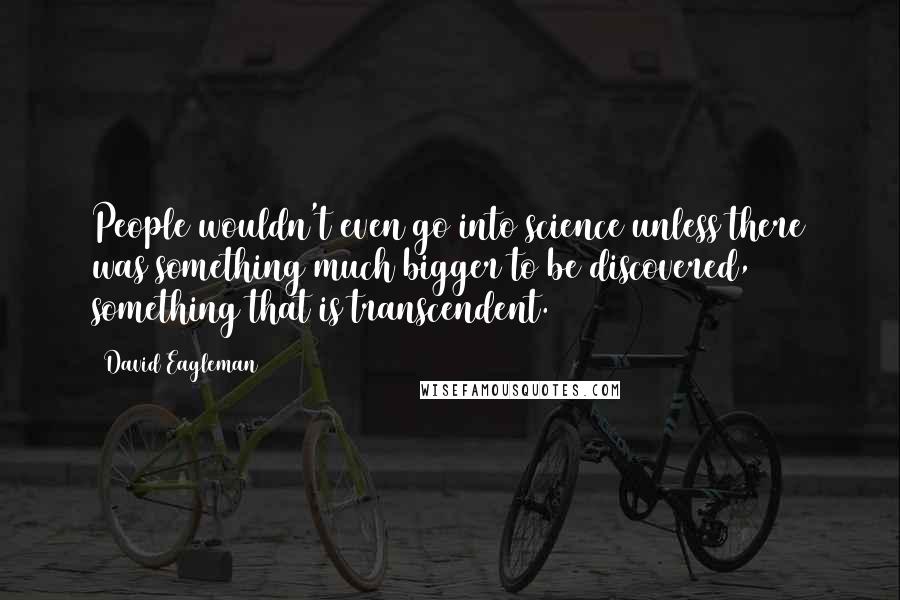 David Eagleman Quotes: People wouldn't even go into science unless there was something much bigger to be discovered, something that is transcendent.