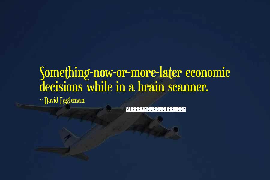 David Eagleman Quotes: Something-now-or-more-later economic decisions while in a brain scanner.