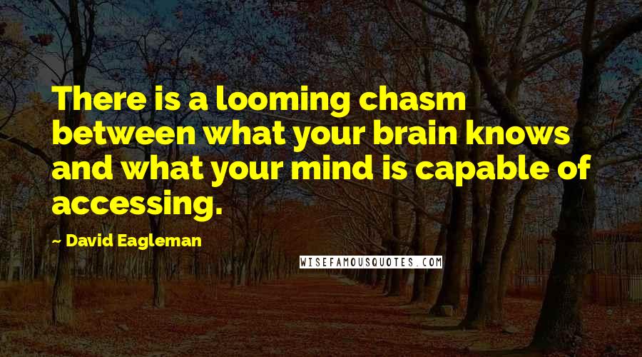 David Eagleman Quotes: There is a looming chasm between what your brain knows and what your mind is capable of accessing.