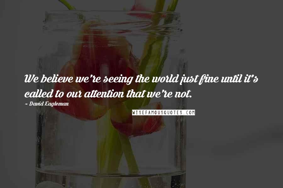 David Eagleman Quotes: We believe we're seeing the world just fine until it's called to our attention that we're not.