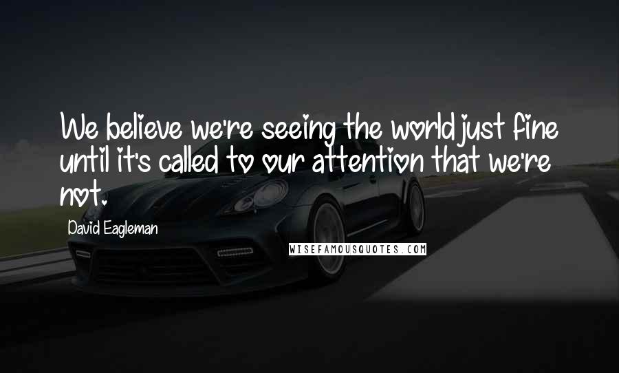 David Eagleman Quotes: We believe we're seeing the world just fine until it's called to our attention that we're not.