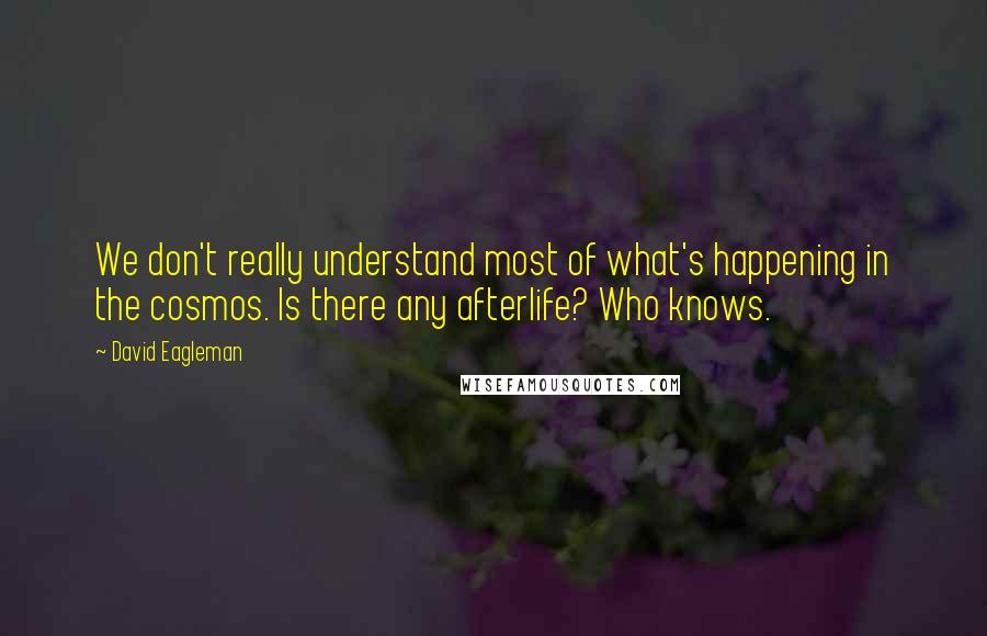 David Eagleman Quotes: We don't really understand most of what's happening in the cosmos. Is there any afterlife? Who knows.