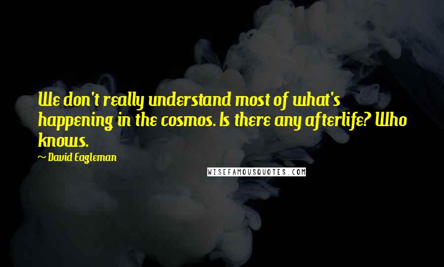 David Eagleman Quotes: We don't really understand most of what's happening in the cosmos. Is there any afterlife? Who knows.