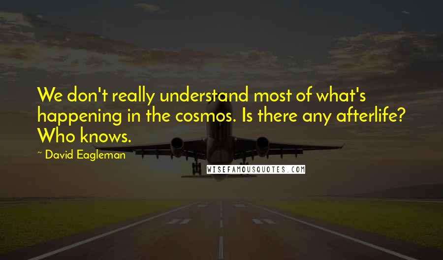 David Eagleman Quotes: We don't really understand most of what's happening in the cosmos. Is there any afterlife? Who knows.