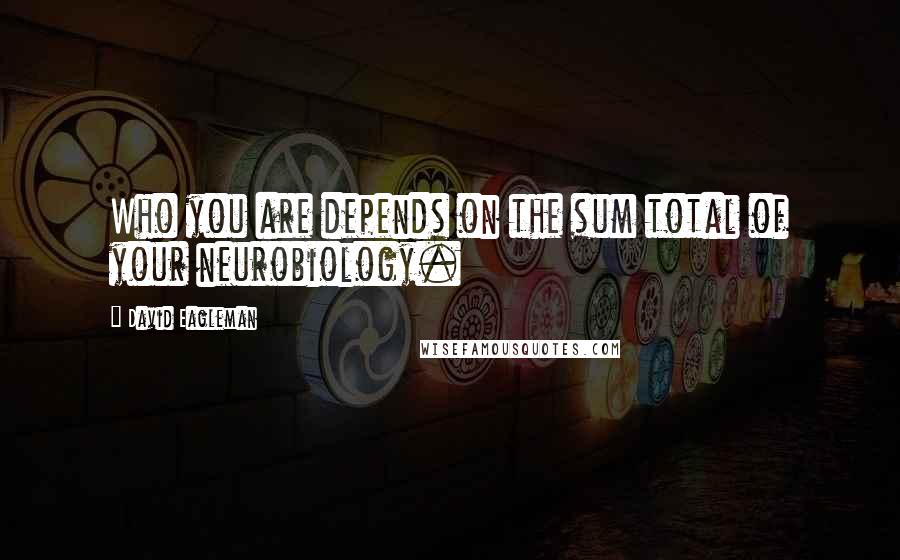 David Eagleman Quotes: Who you are depends on the sum total of your neurobiology.