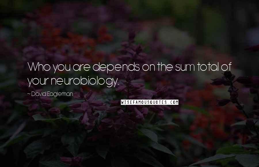 David Eagleman Quotes: Who you are depends on the sum total of your neurobiology.