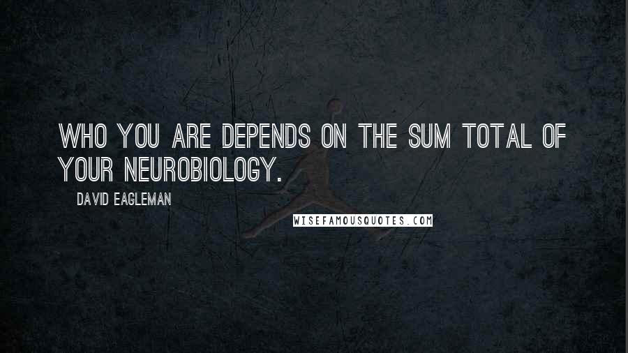 David Eagleman Quotes: Who you are depends on the sum total of your neurobiology.