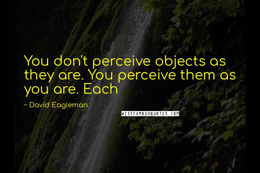 David Eagleman Quotes: You don't perceive objects as they are. You perceive them as you are. Each