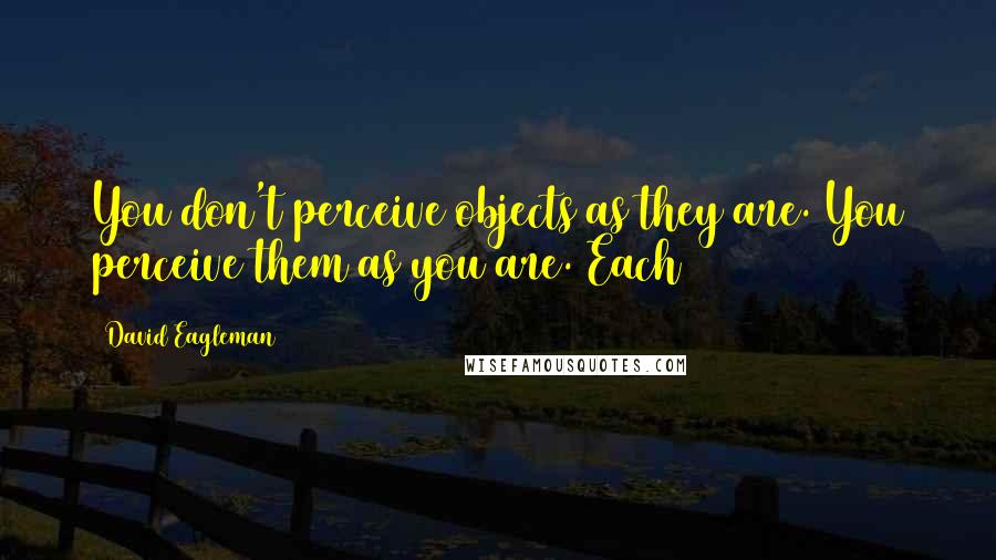 David Eagleman Quotes: You don't perceive objects as they are. You perceive them as you are. Each