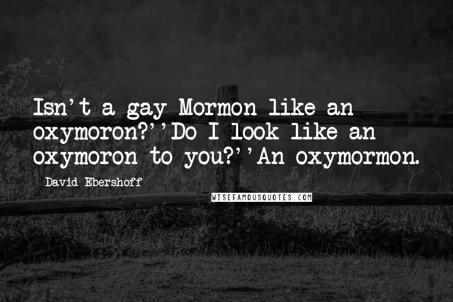 David Ebershoff Quotes: Isn't a gay Mormon like an oxymoron?''Do I look like an oxymoron to you?''An oxymormon.