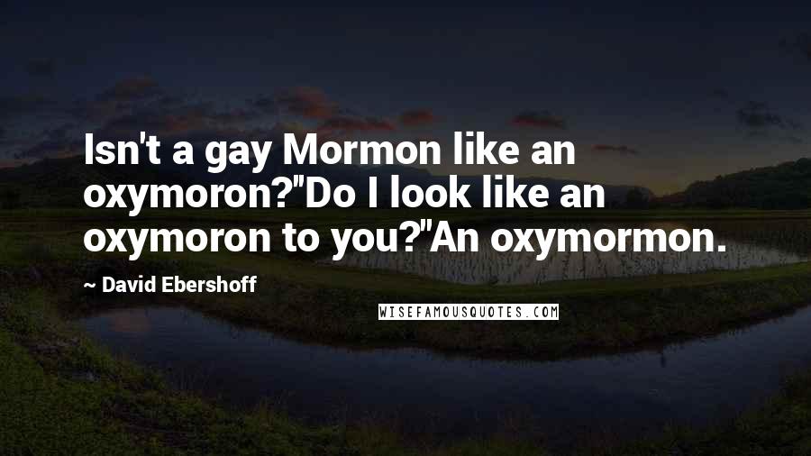 David Ebershoff Quotes: Isn't a gay Mormon like an oxymoron?''Do I look like an oxymoron to you?''An oxymormon.