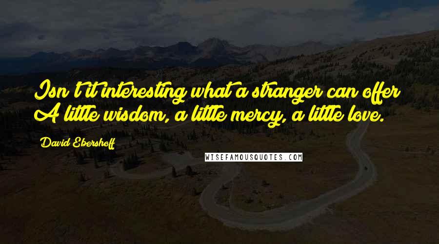 David Ebershoff Quotes: Isn't it interesting what a stranger can offer? A little wisdom, a little mercy, a little love.