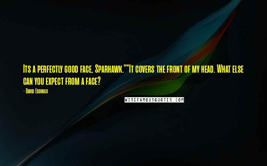 David Eddings Quotes: Its a perfectly good face, Sparhawk.""It covers the front of my head. What else can you expect from a face?