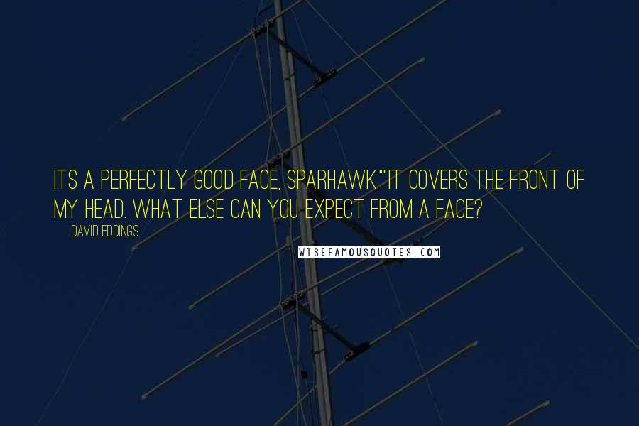 David Eddings Quotes: Its a perfectly good face, Sparhawk.""It covers the front of my head. What else can you expect from a face?