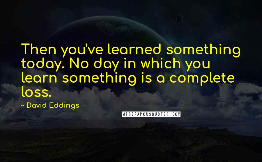 David Eddings Quotes: Then you've learned something today. No day in which you learn something is a complete loss.