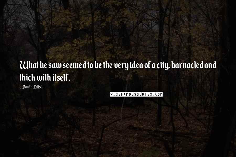 David Edison Quotes: What he saw seemed to be the very idea of a city, barnacled and thick with itself.