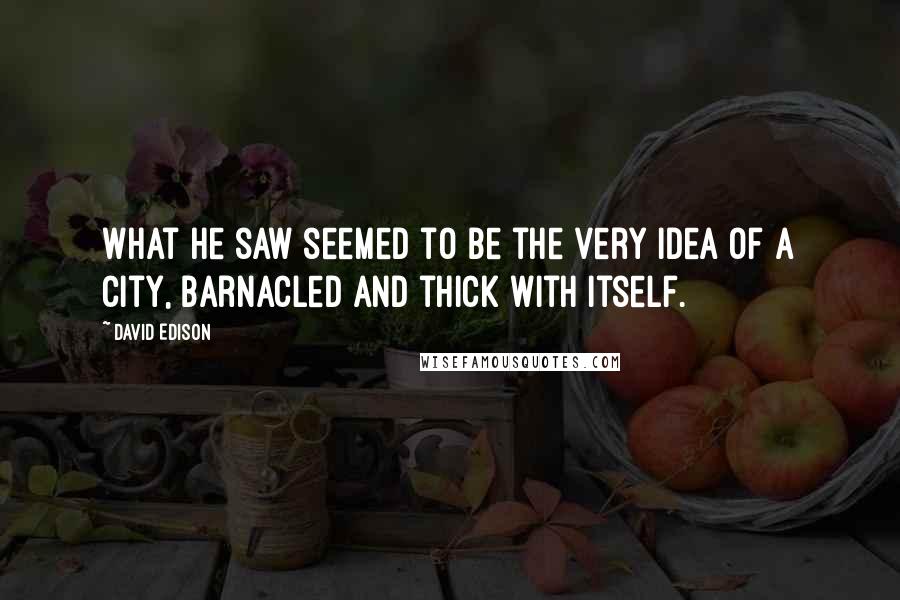 David Edison Quotes: What he saw seemed to be the very idea of a city, barnacled and thick with itself.