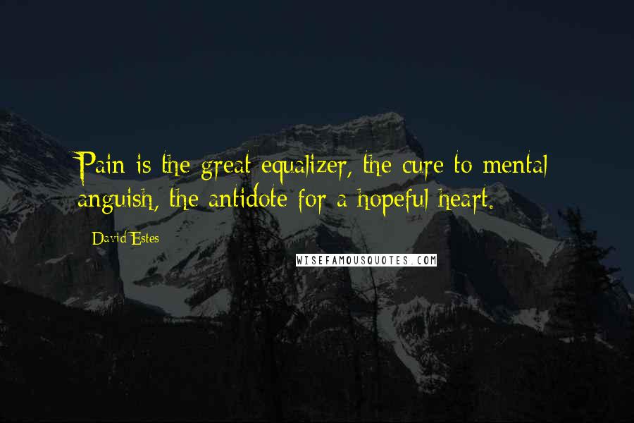 David Estes Quotes: Pain is the great equalizer, the cure to mental anguish, the antidote for a hopeful heart.