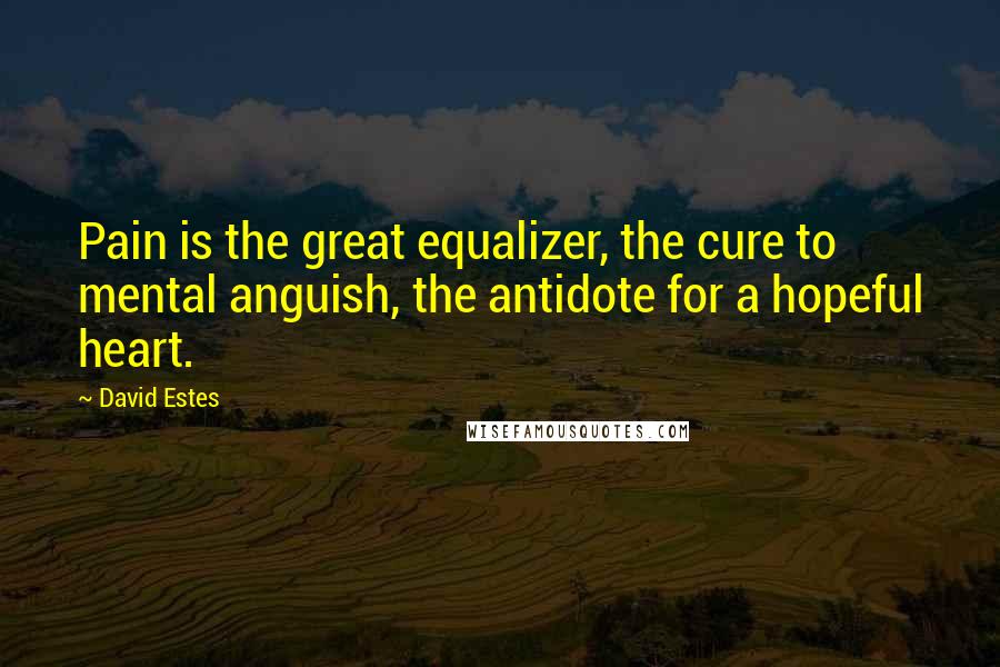 David Estes Quotes: Pain is the great equalizer, the cure to mental anguish, the antidote for a hopeful heart.