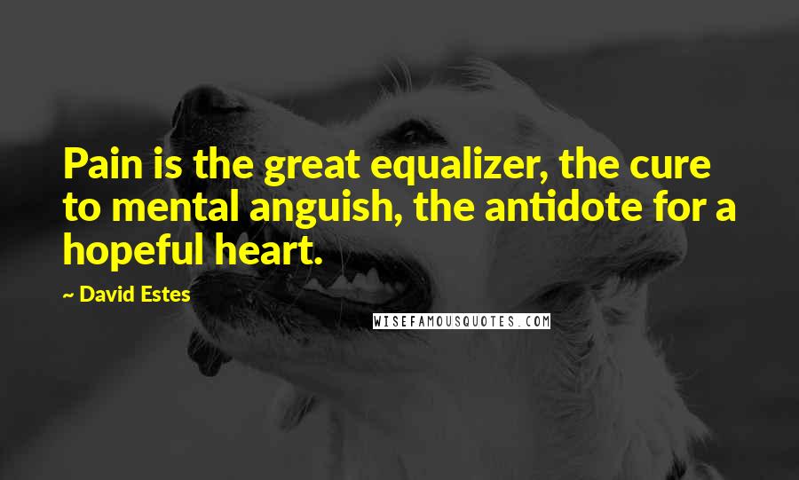 David Estes Quotes: Pain is the great equalizer, the cure to mental anguish, the antidote for a hopeful heart.