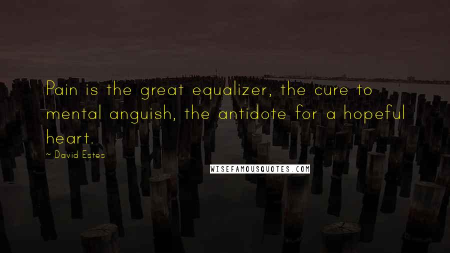 David Estes Quotes: Pain is the great equalizer, the cure to mental anguish, the antidote for a hopeful heart.