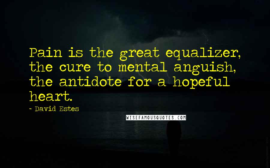 David Estes Quotes: Pain is the great equalizer, the cure to mental anguish, the antidote for a hopeful heart.