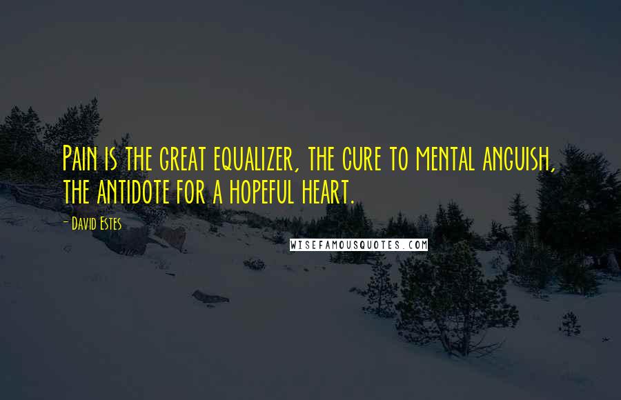 David Estes Quotes: Pain is the great equalizer, the cure to mental anguish, the antidote for a hopeful heart.