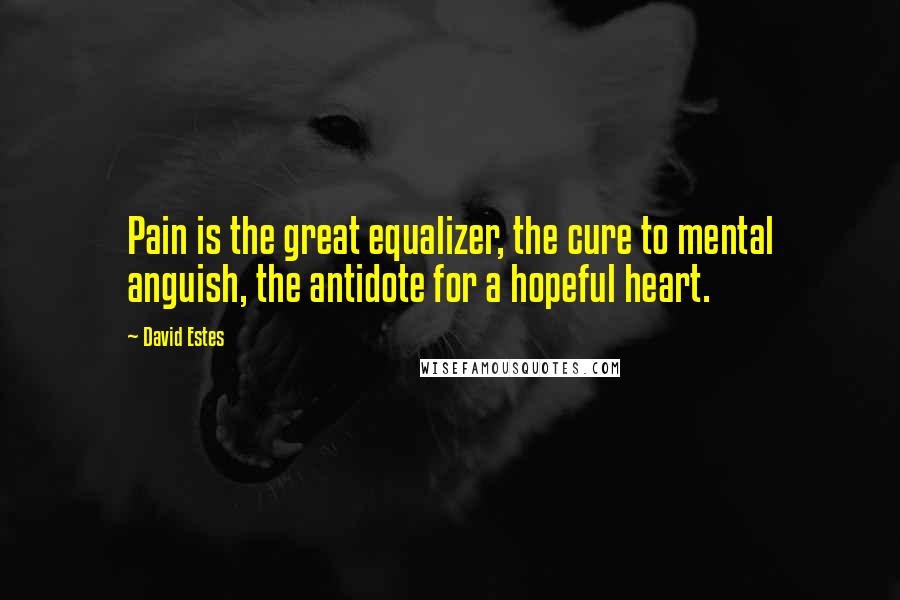 David Estes Quotes: Pain is the great equalizer, the cure to mental anguish, the antidote for a hopeful heart.