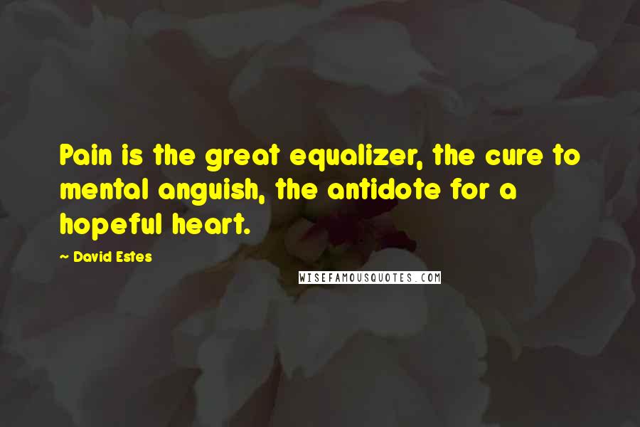 David Estes Quotes: Pain is the great equalizer, the cure to mental anguish, the antidote for a hopeful heart.