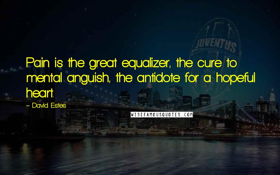 David Estes Quotes: Pain is the great equalizer, the cure to mental anguish, the antidote for a hopeful heart.