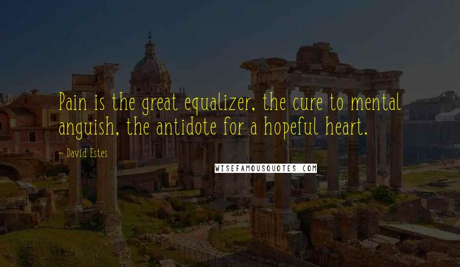 David Estes Quotes: Pain is the great equalizer, the cure to mental anguish, the antidote for a hopeful heart.